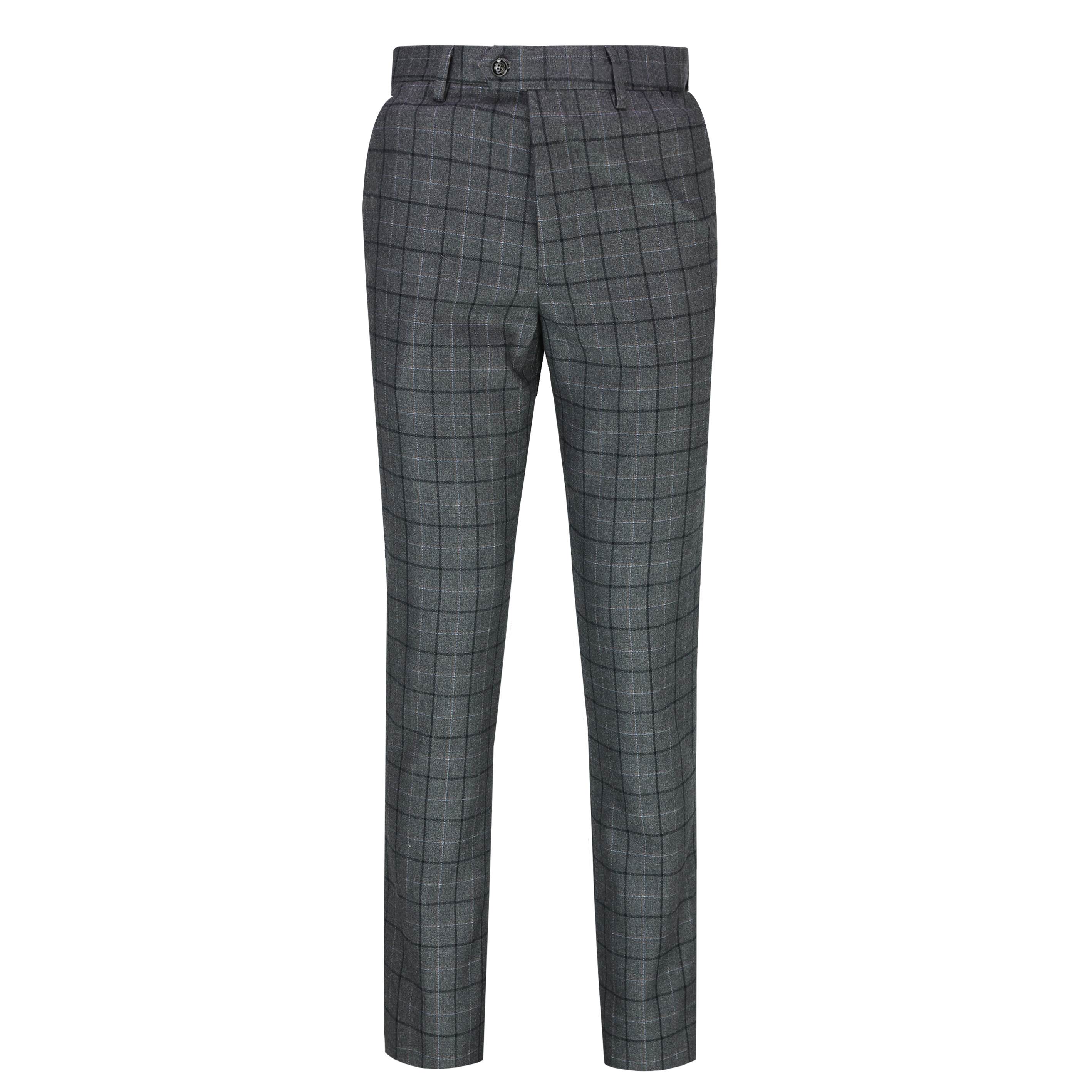 Mens Grey Tweed Windowpane Check Trousers