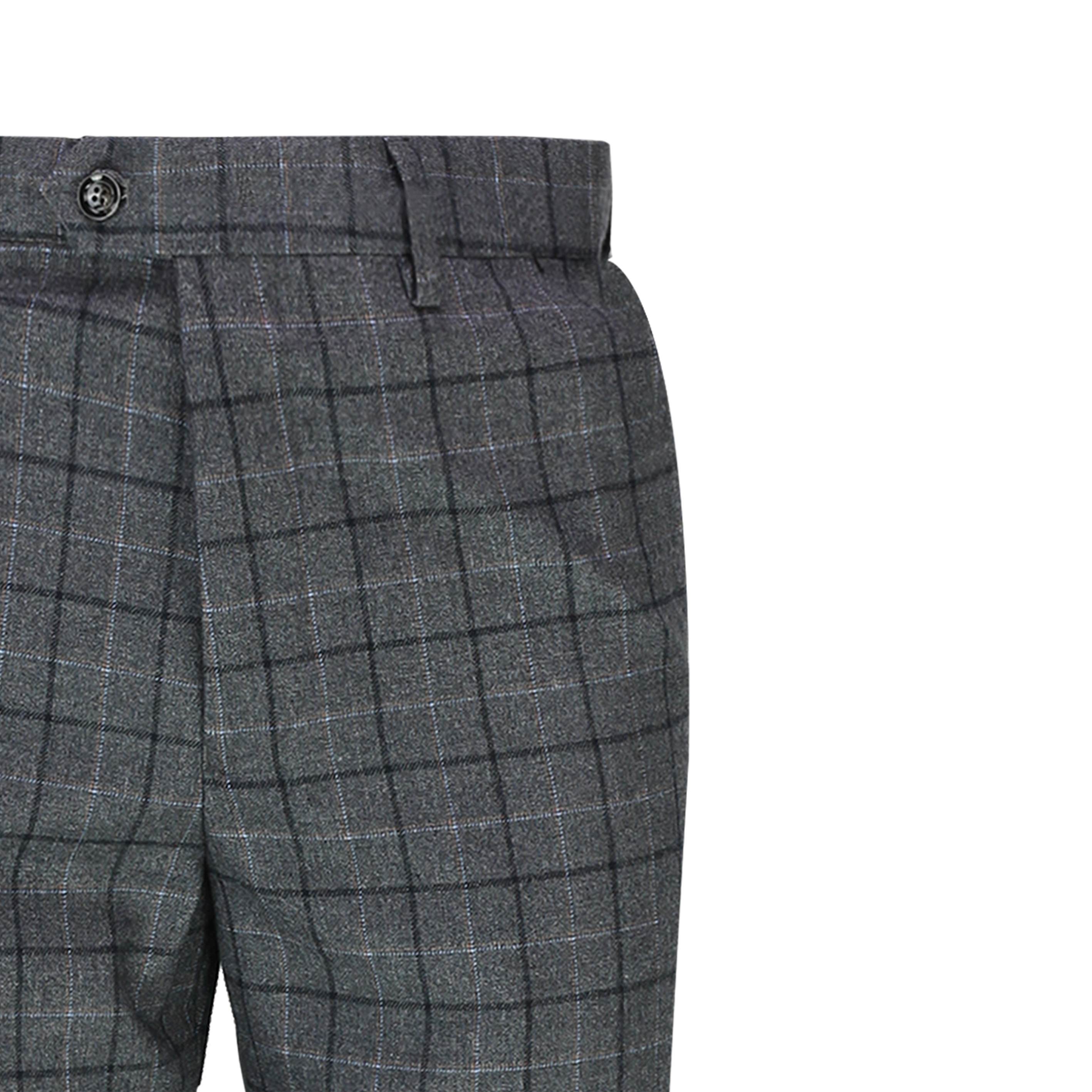 Mens Grey Tweed Windowpane Check Trousers