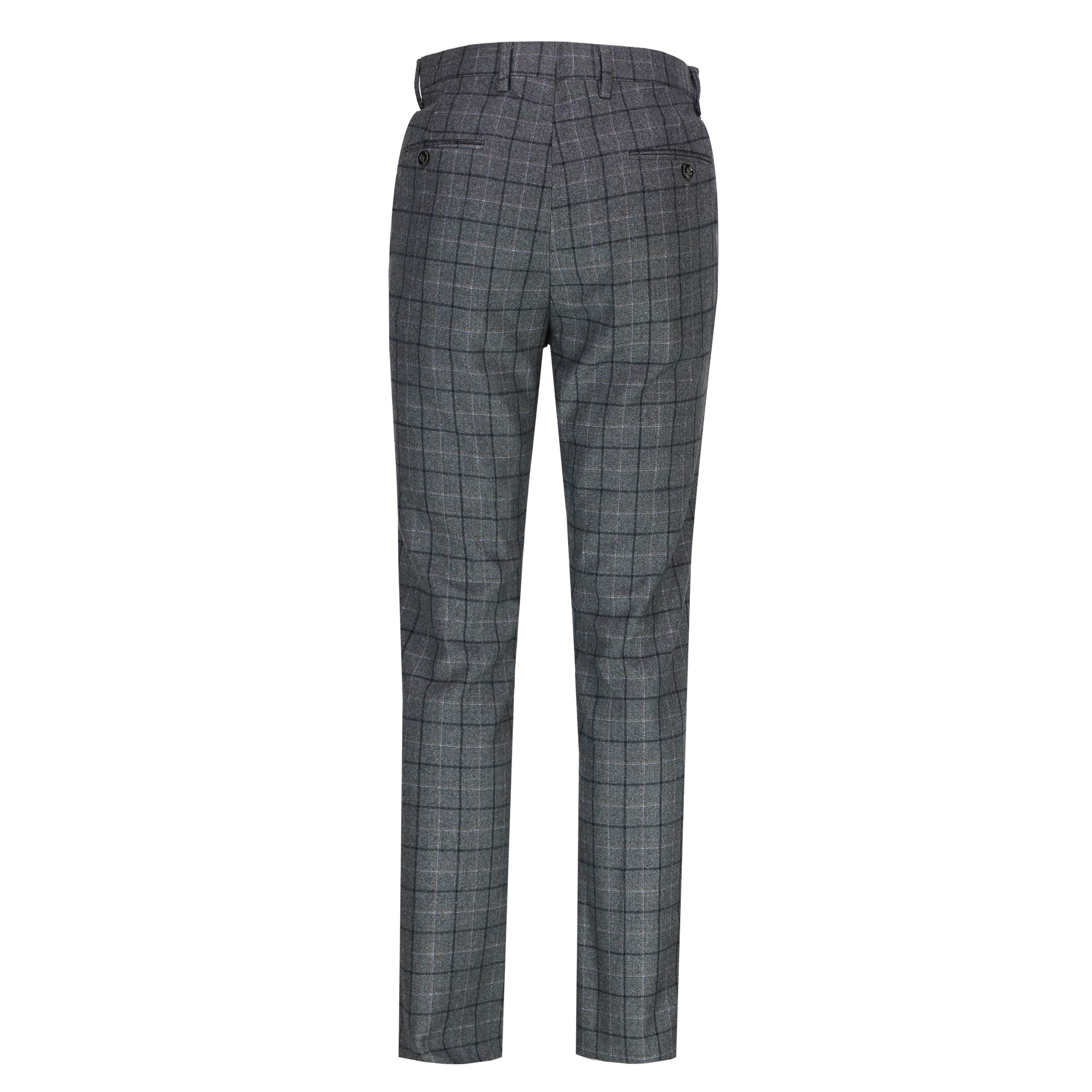 Mens Grey Tweed Windowpane Check Trousers