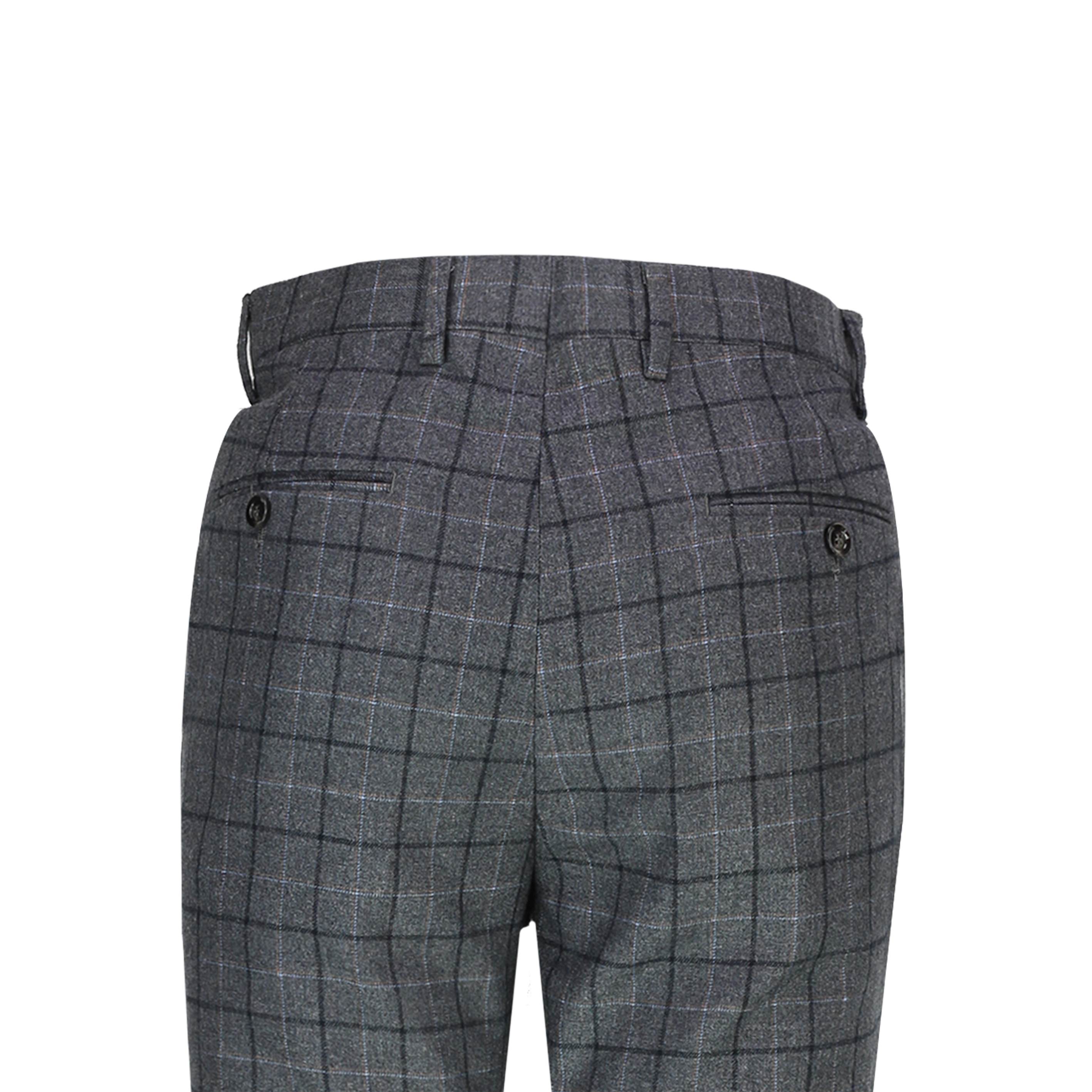 Mens Grey Tweed Windowpane Check Trousers