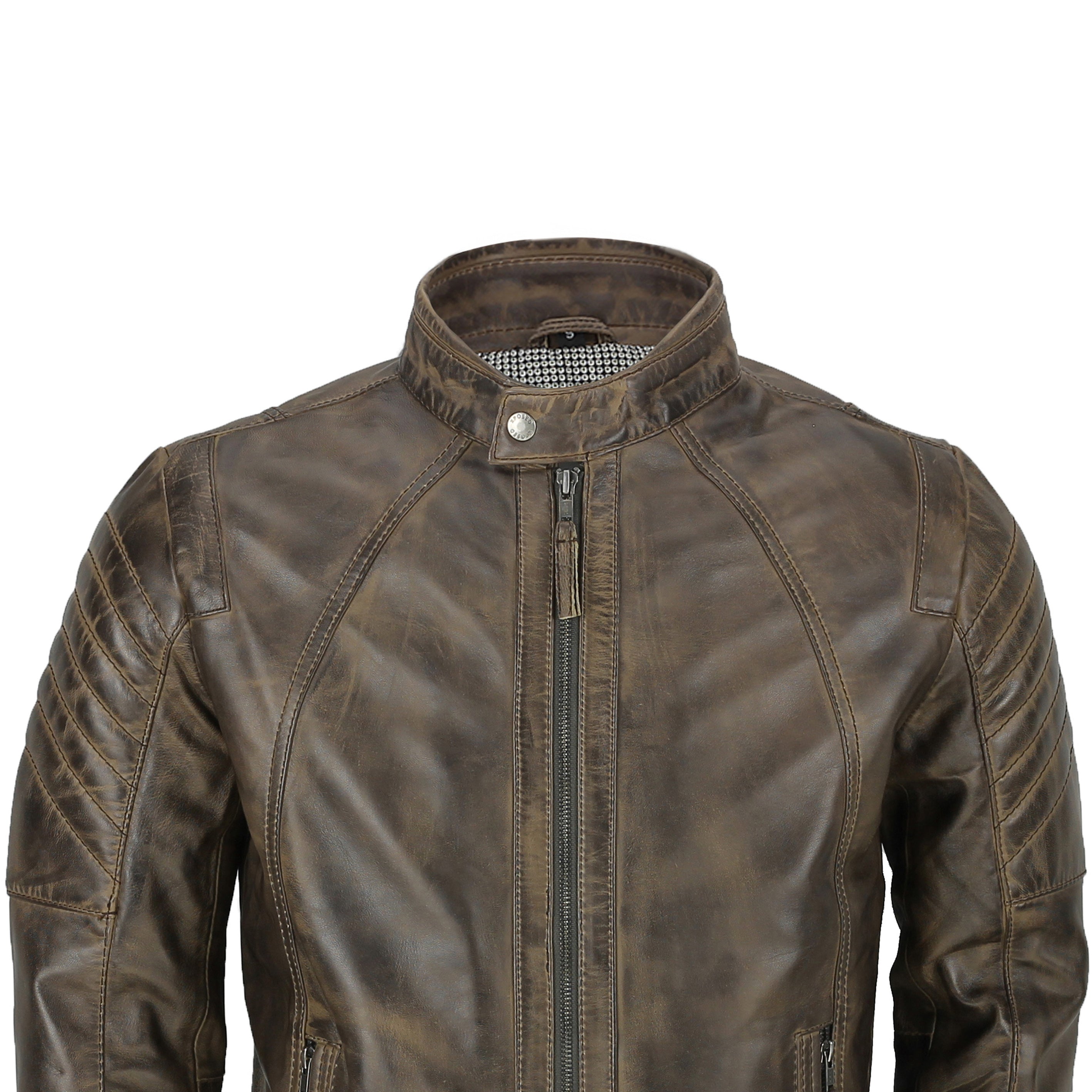 BROWN BIKER LEATHER JACKET