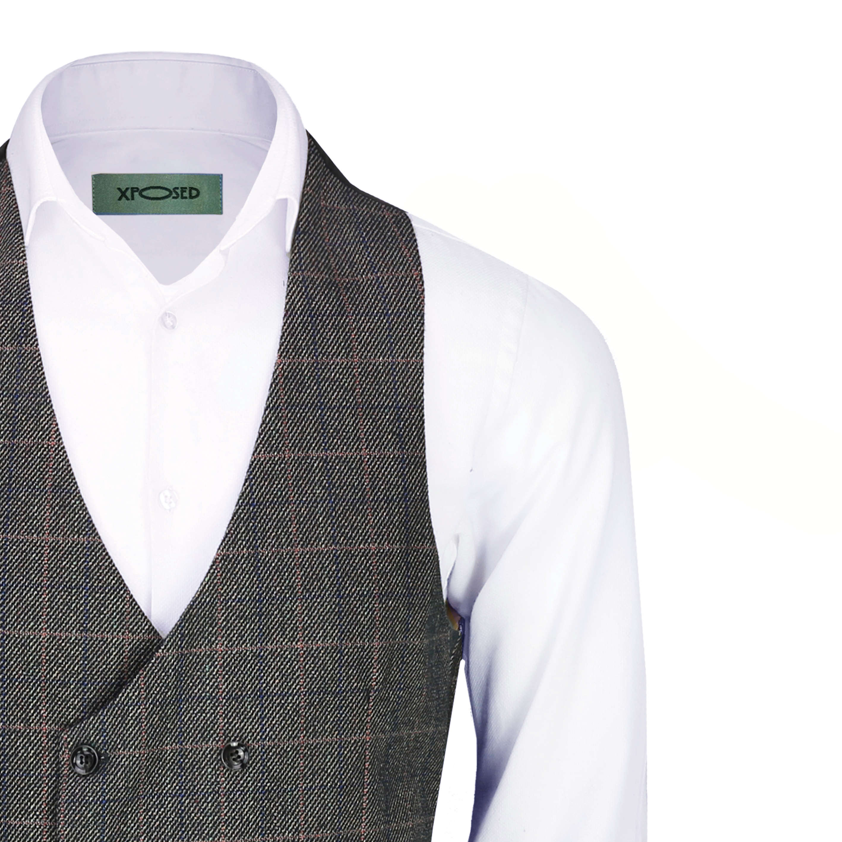 Double Breasted Tweed Brown Waistcoat