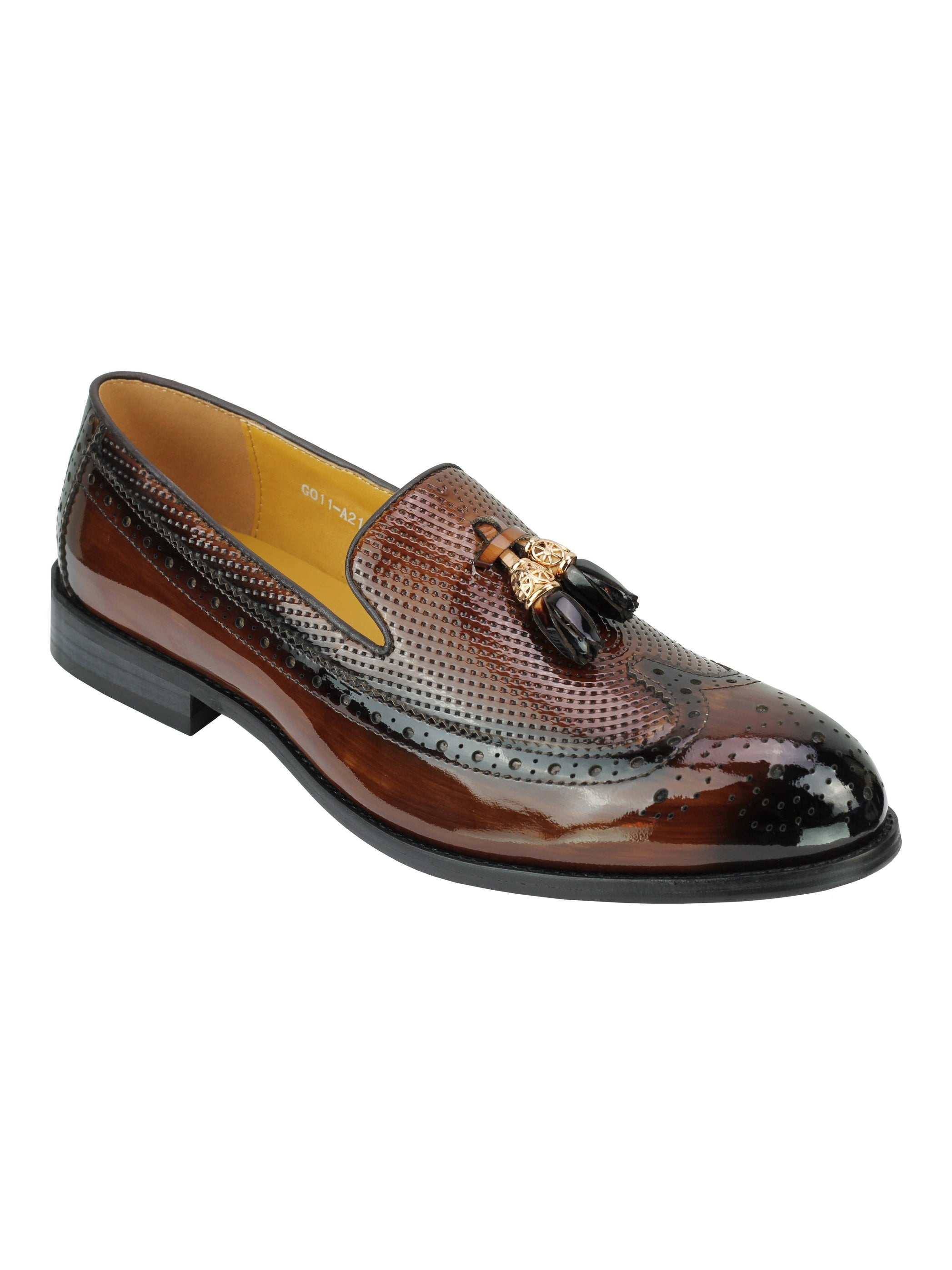 Mens Brown Real Leather Patent Shiny Tassel Loafers Party Brogue Dress Shoes Uk