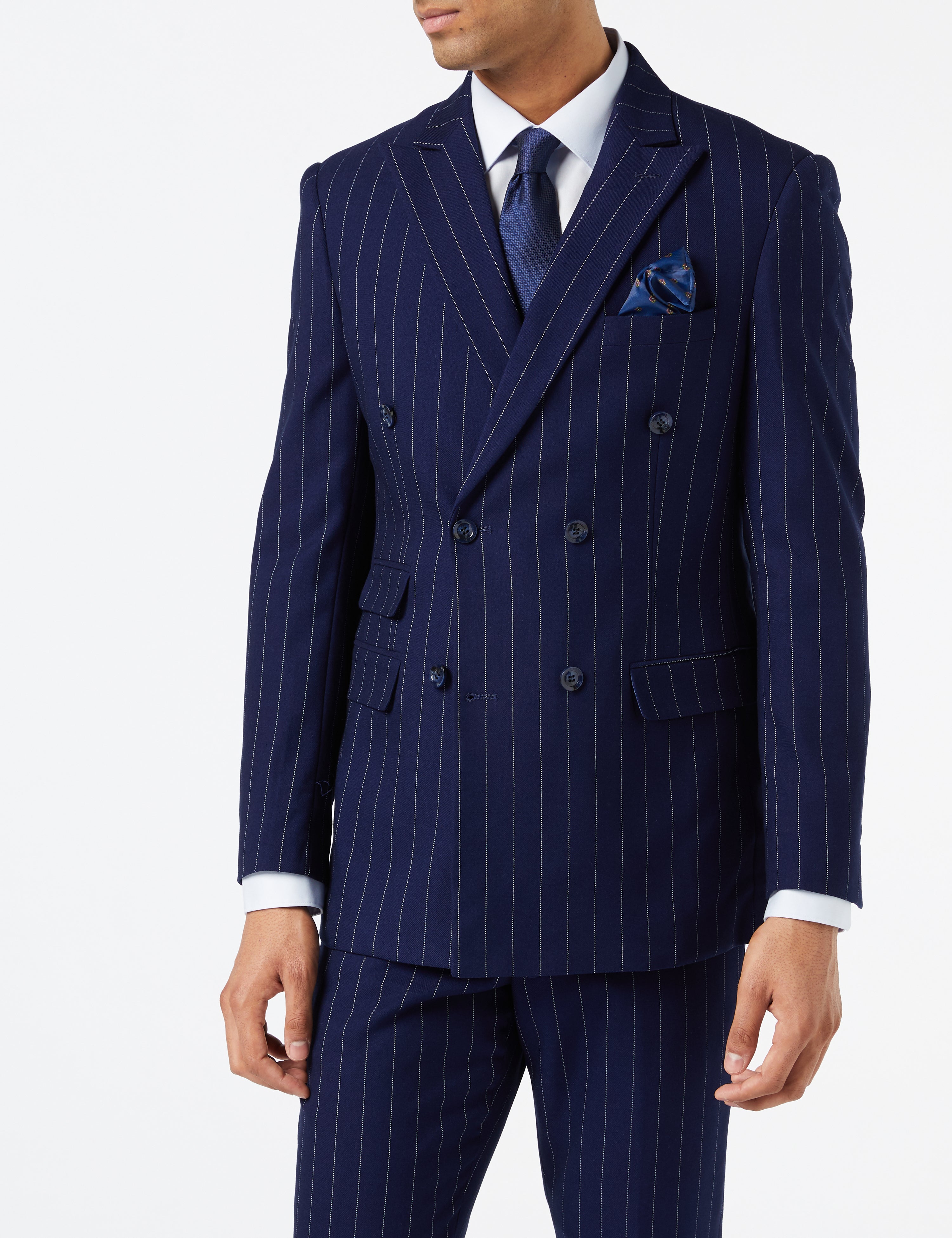 NAVY PINSTRIPE DOUBLE BREASTED SUIT