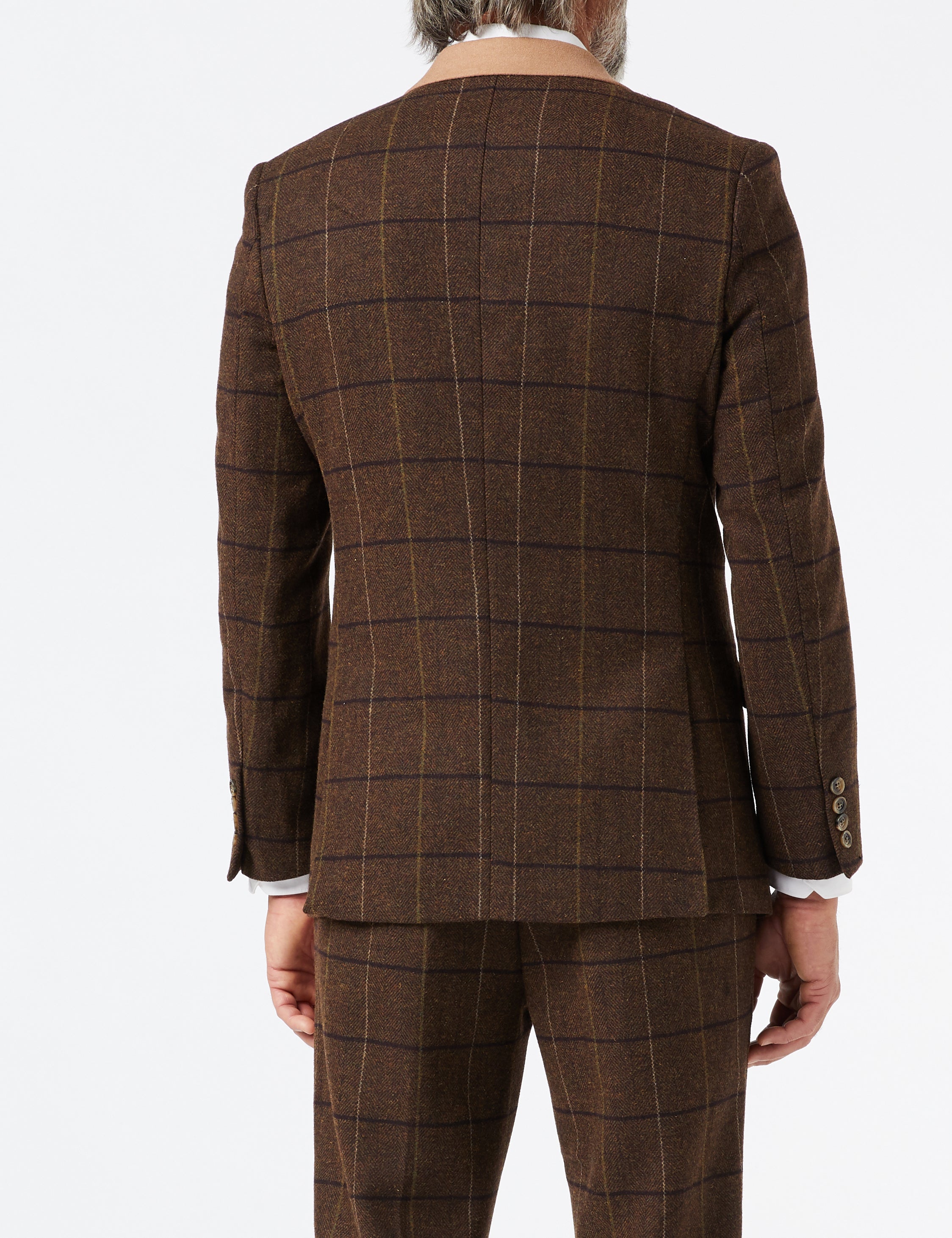 EVAN - Costume 3 pièces en tweed à carreaux TAN à chevrons