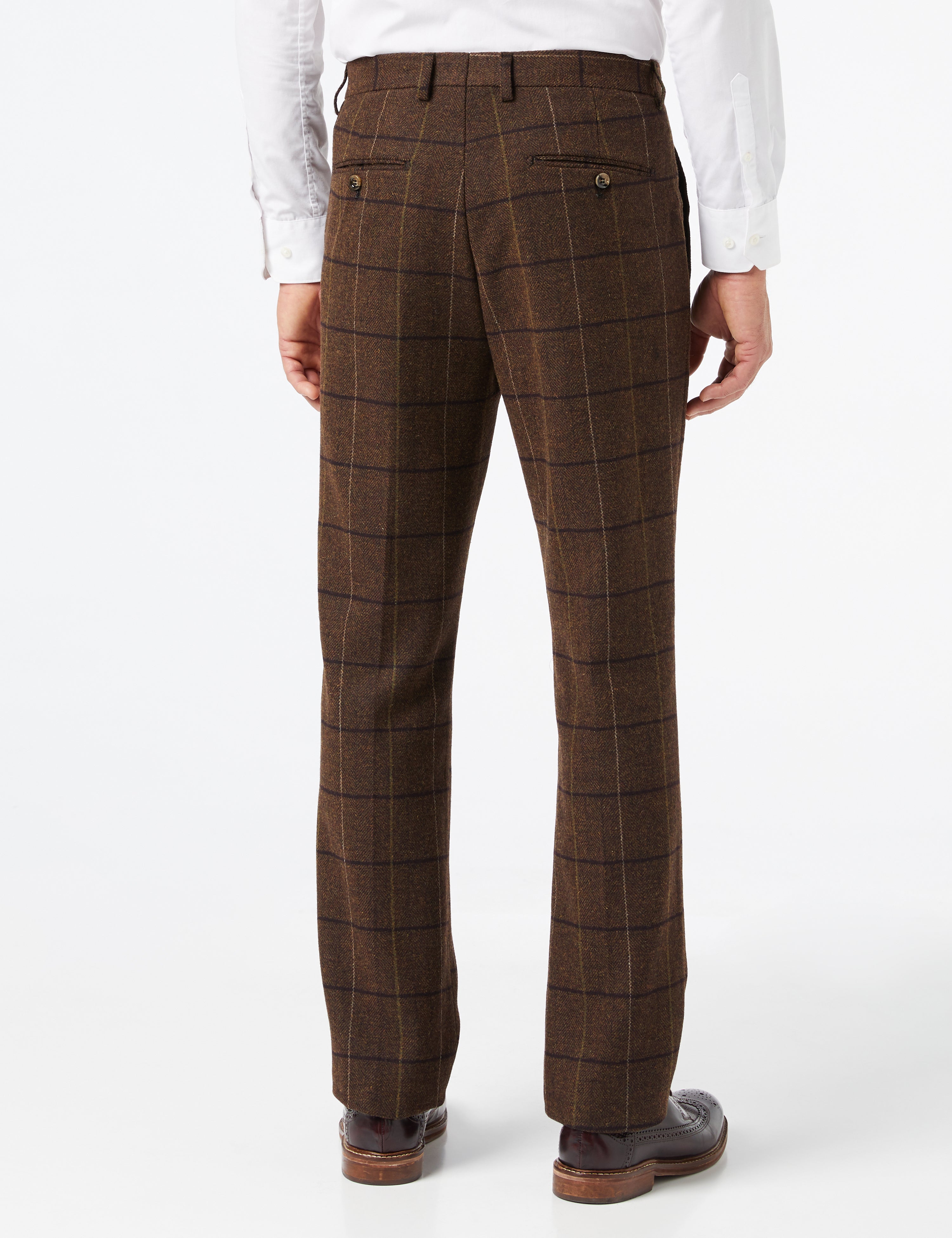 EVAN - Costume 3 pièces en tweed à carreaux TAN à chevrons