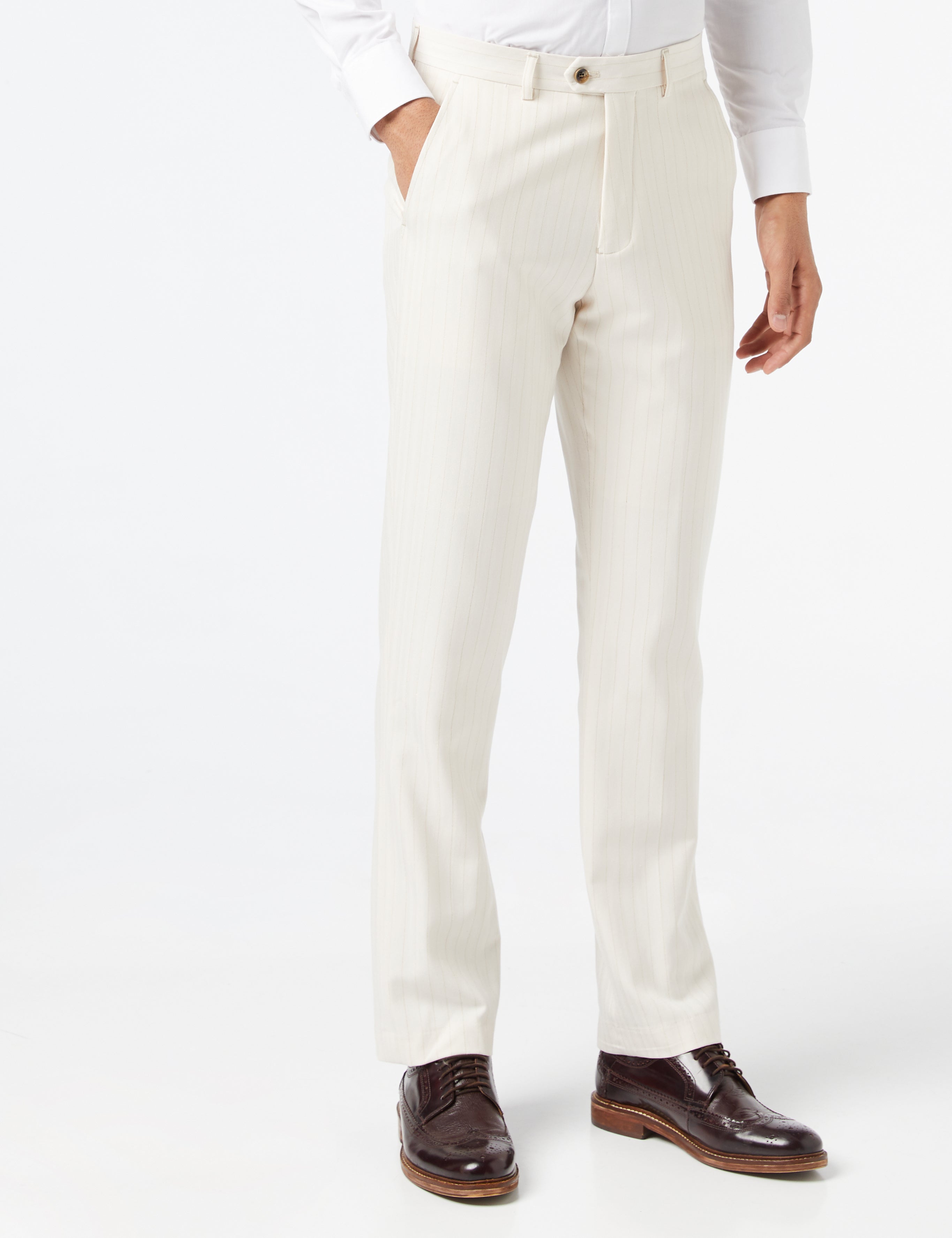NEIL - COSTUME BEIGE DORÉ À FINES RAYURES