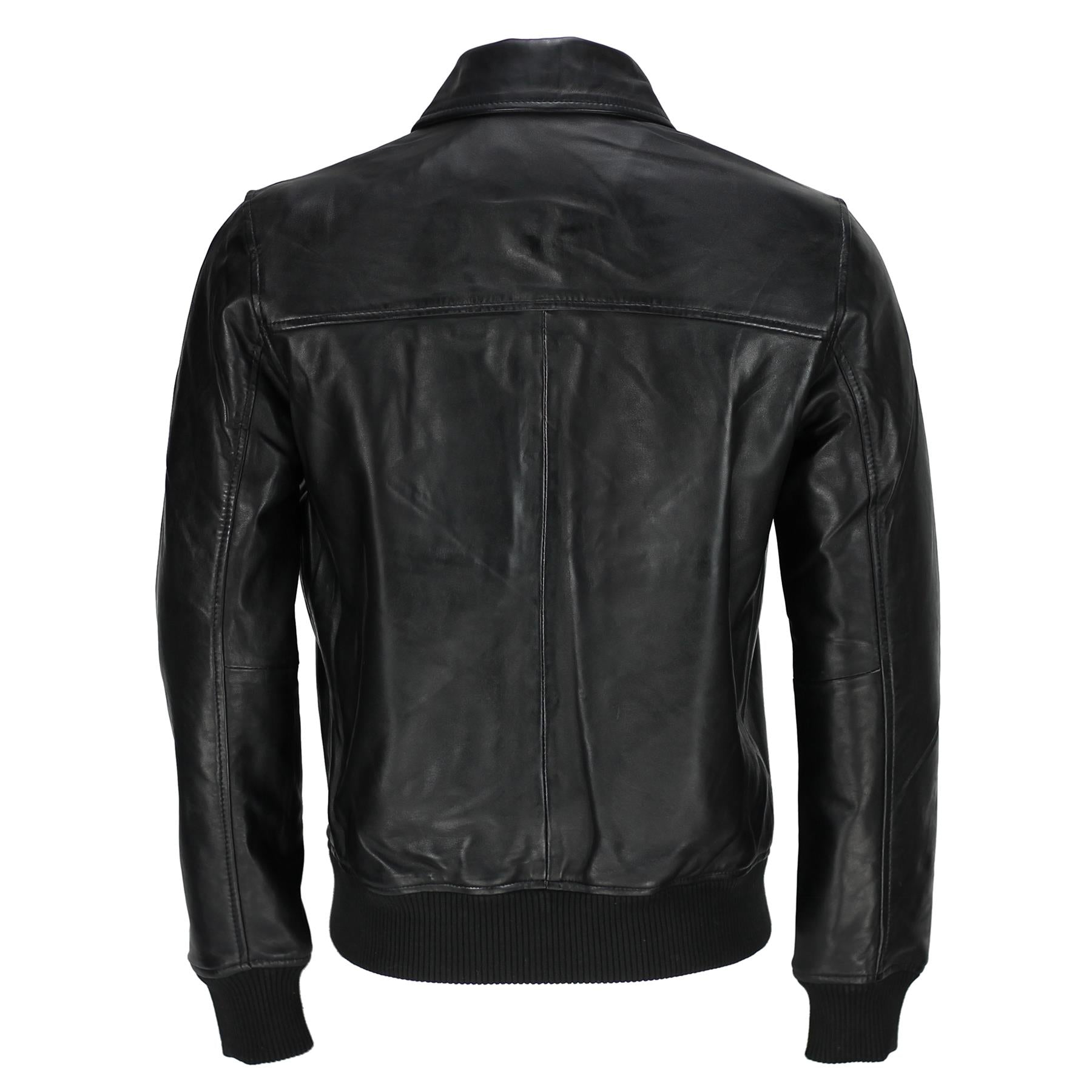 Mens Black Soft Real Leather Vintage Classic Bomber Style Biker Jacket All Sizes