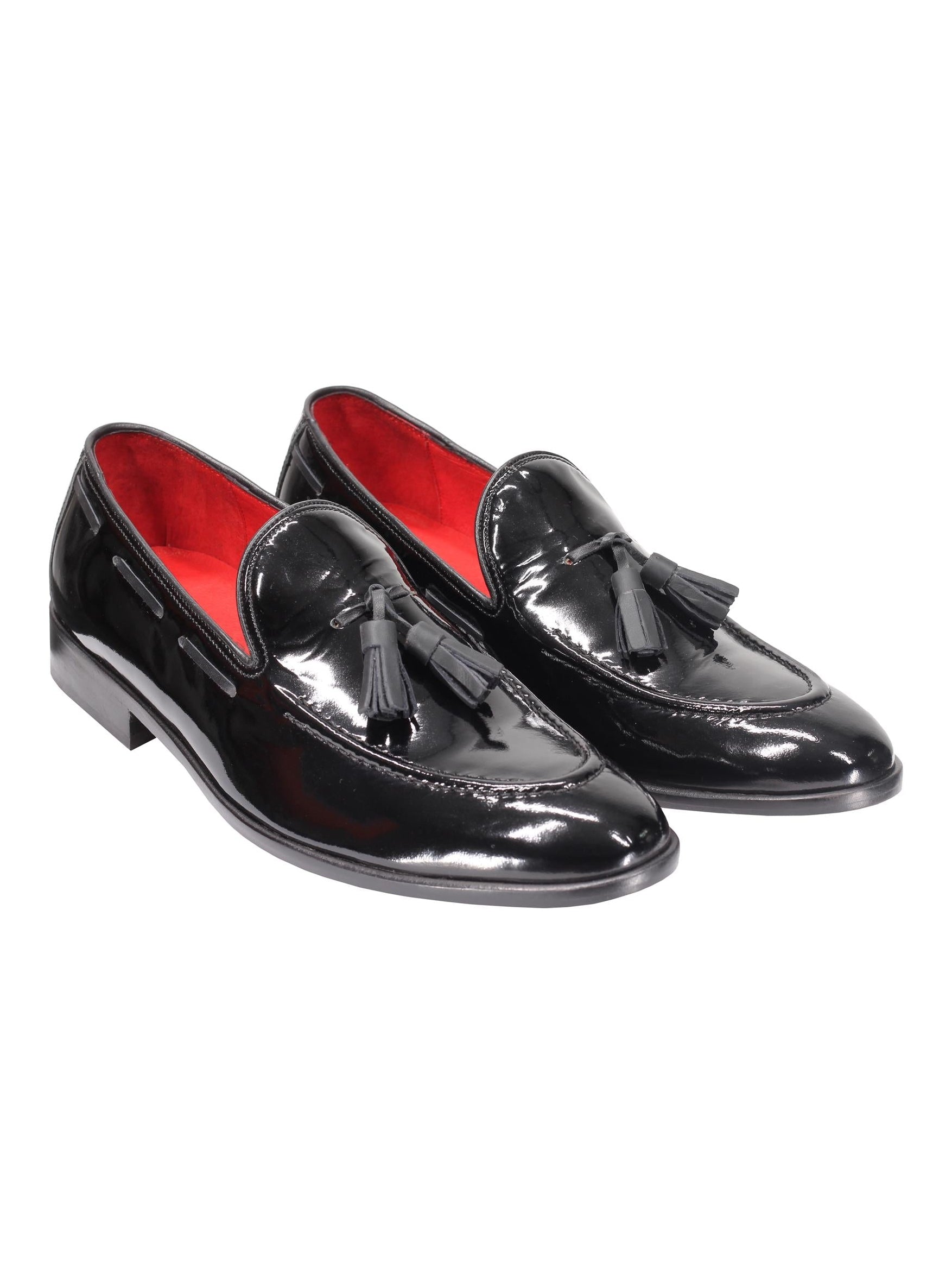 BLACK SHINY LEATHER TASSEL LOAFERS